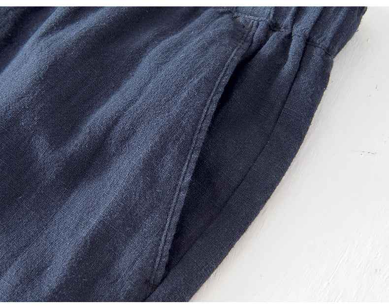 D20002 Japanese Style Elastic Drawstring Ramie Casual 70%+ Ramie Linen Shorts Men's Summer Beach Versatile Loose Cotton Linen Five-Point Shorts 8227