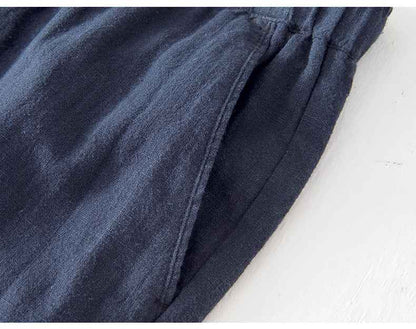 D20002 Japanese Style Elastic Drawstring Ramie Casual 70%+ Ramie Linen Shorts Men's Summer Beach Versatile Loose Cotton Linen Five-Point Shorts 8227