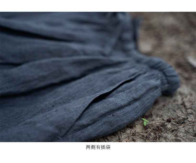 D10003 Summer Gray 95%+ Linen High-Density Woven Elastic Waist Drawstring Loose Carrot Wide-Leg Pants