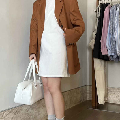 A0002 Simple Basic 95%+ Cotton Split Off-Shoulder Sleeveless Tank Dress Solid Color Dress