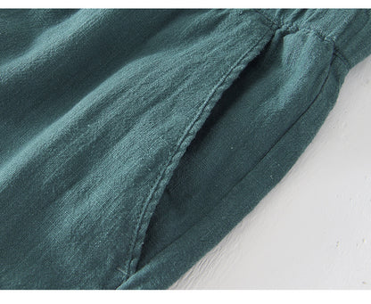 D20002 Japanese Style Elastic Drawstring Ramie Casual 70%+ Ramie Linen Shorts Men's Summer Beach Versatile Loose Cotton Linen Five-Point Shorts 8227