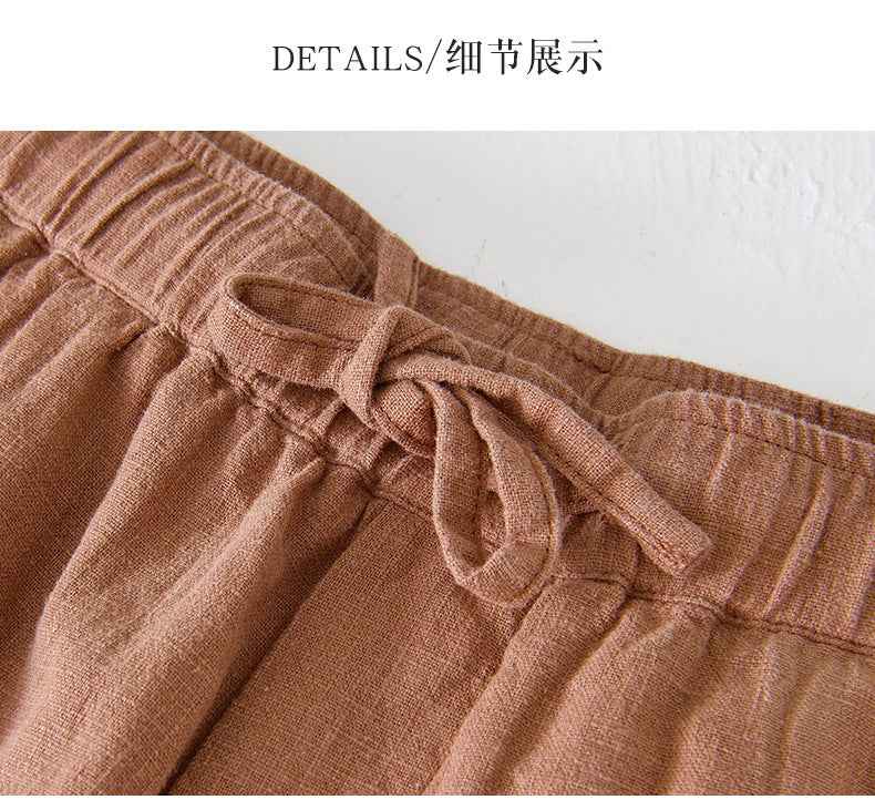 D20002 Japanese Style Elastic Drawstring Ramie Casual 70%+ Ramie Linen Shorts Men's Summer Beach Versatile Loose Cotton Linen Five-Point Shorts 8227