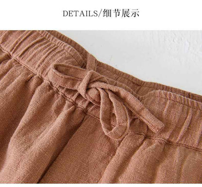 D20002 Japanese Style Elastic Drawstring Ramie Casual 70%+ Ramie Linen Shorts Men's Summer Beach Versatile Loose Cotton Linen Five-Point Shorts 8227