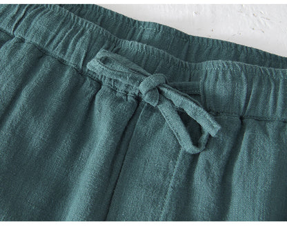 D20002 Japanese Style Elastic Drawstring Ramie Casual 70%+ Ramie Linen Shorts Men's Summer Beach Versatile Loose Cotton Linen Five-Point Shorts 8227