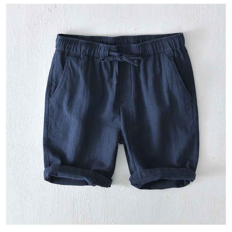 D20002 Japanese Style Elastic Drawstring Ramie Casual 70%+ Ramie Linen Shorts Men's Summer Beach Versatile Loose Cotton Linen Five-Point Shorts 8227
