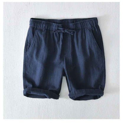 D20002 Japanese Style Elastic Drawstring Ramie Casual 70%+ Ramie Linen Shorts Men's Summer Beach Versatile Loose Cotton Linen Five-Point Shorts 8227