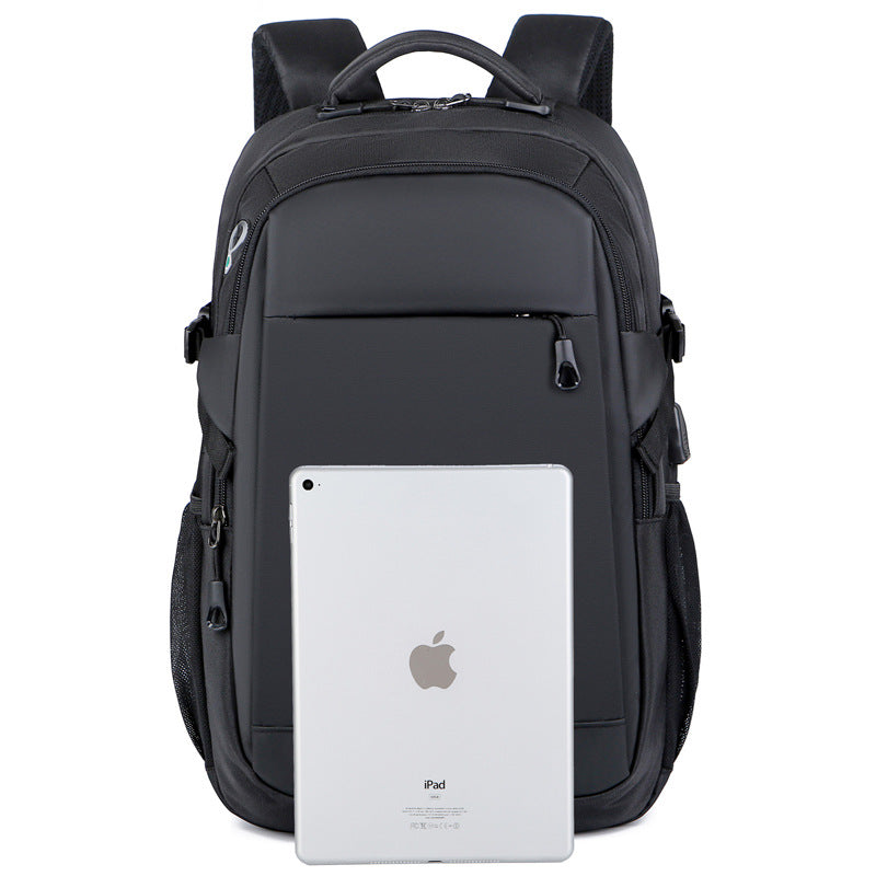 E10003 Men's Laptop Bag Trendy Business Trip Headphone Hole Leather Backpack Business Commuting Casual Student School Bag - Ivana Supply Store