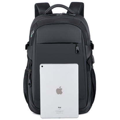 E10003 Men's Laptop Bag Trendy Business Trip Headphone Hole Leather Backpack Business Commuting Casual Student School Bag - Ivana Supply Store