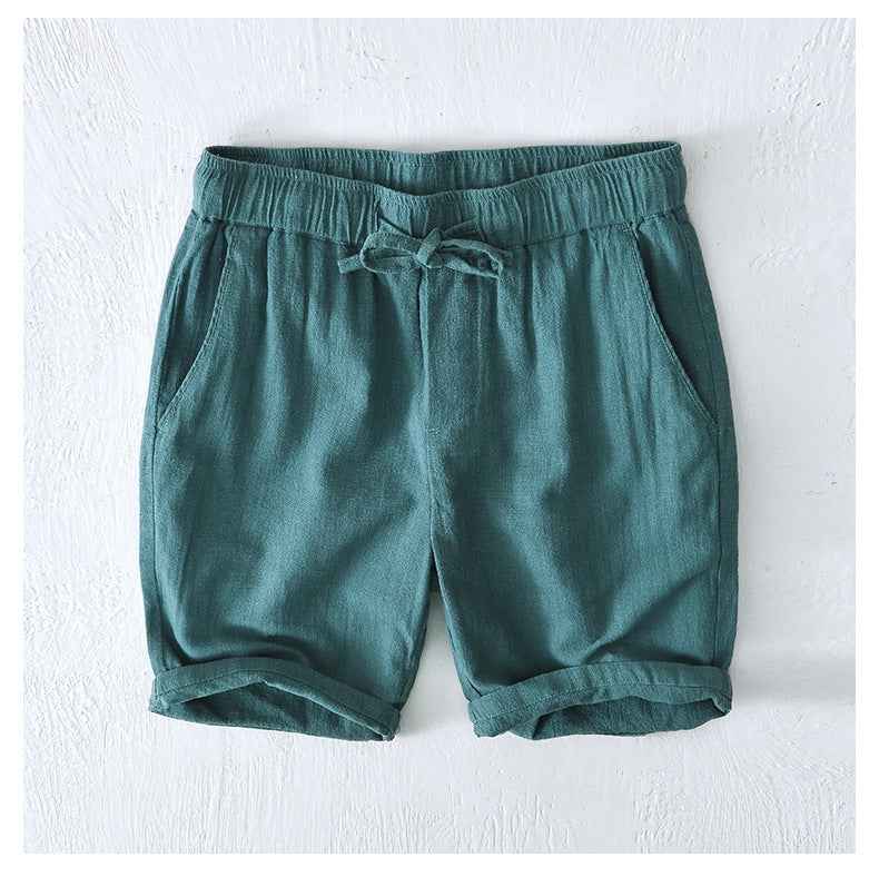 D20002 Japanese Style Elastic Drawstring Ramie Casual 70%+ Ramie Linen Shorts Men's Summer Beach Versatile Loose Cotton Linen Five-Point Shorts 8227