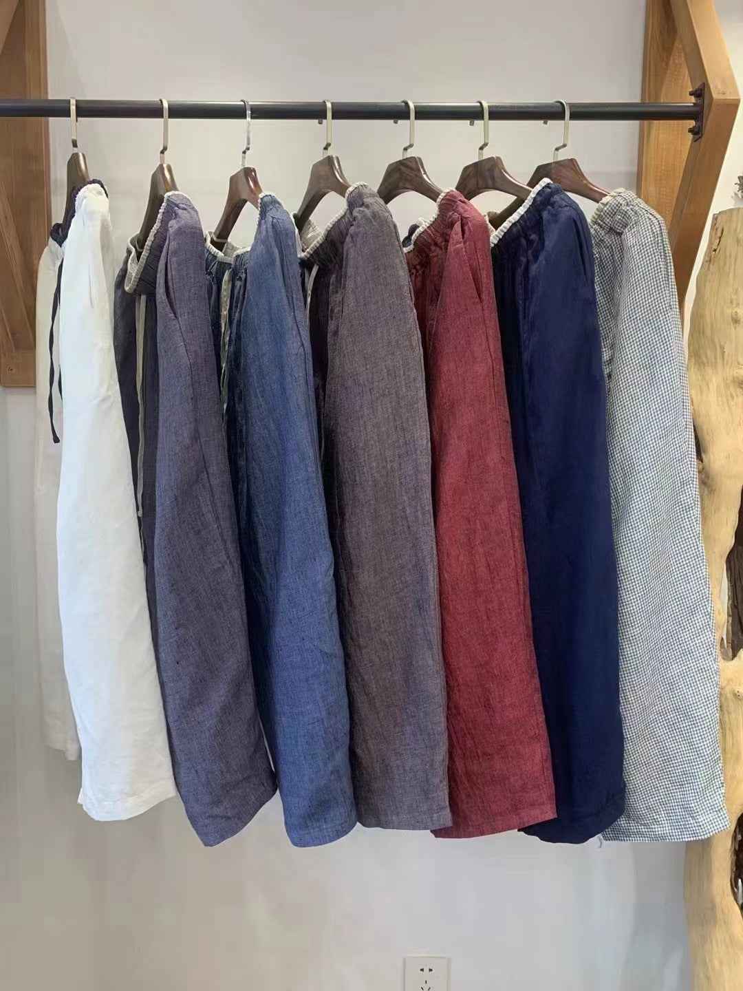 D10001 Japanese Retro Artistic Linen Plaid Harem Pants for Women Summer Loose Versatile Slimming Waist Tie Nine-point Pants