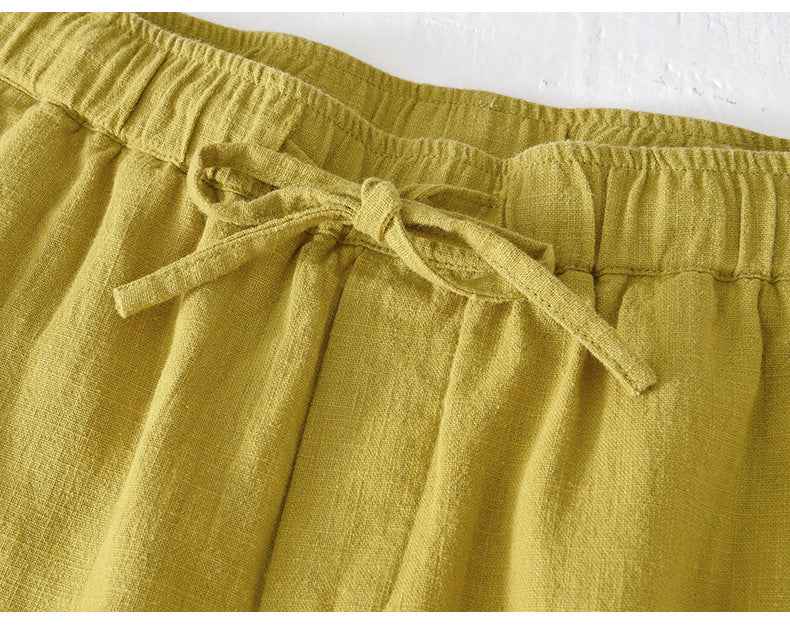 D20002 Japanese Style Elastic Drawstring Ramie Casual 70%+ Ramie Linen Shorts Men's Summer Beach Versatile Loose Cotton Linen Five-Point Shorts 8227