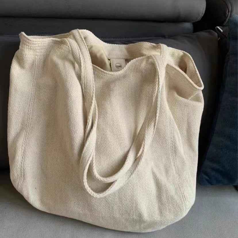 E10001 Large Capacity Korean Style Bag for Women, Diagonal Striped Canvas Commuter Shoulder Handbag, Casual Women's Bag, Simple Lazy Shopping Bag, Trendy