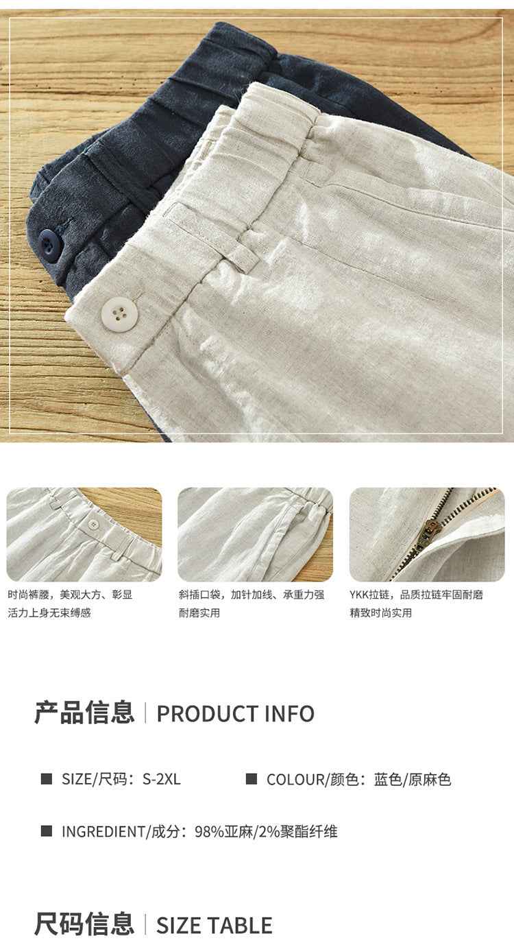 D20004 Summer Thin Linen Casual Pants Men Loose Breathable Elastic Waist Beach Shorts Men's Clothing One Piece Dropshipping