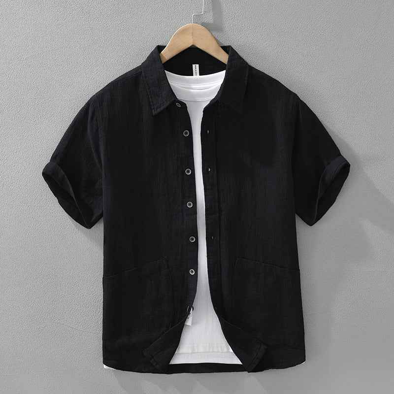 B20002 Summer Japanese Style Ramie Short Sleeve Shirt Men's Fashion Versatile 70% Ramie Linen Artistic Casual Loose Top