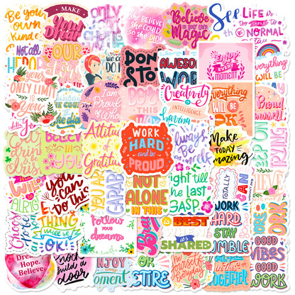 K10003 50 Pink Cute Healing Text Stickers Ins English Notebook Waterproof Inspirational Stickers - Ivana Supply Store