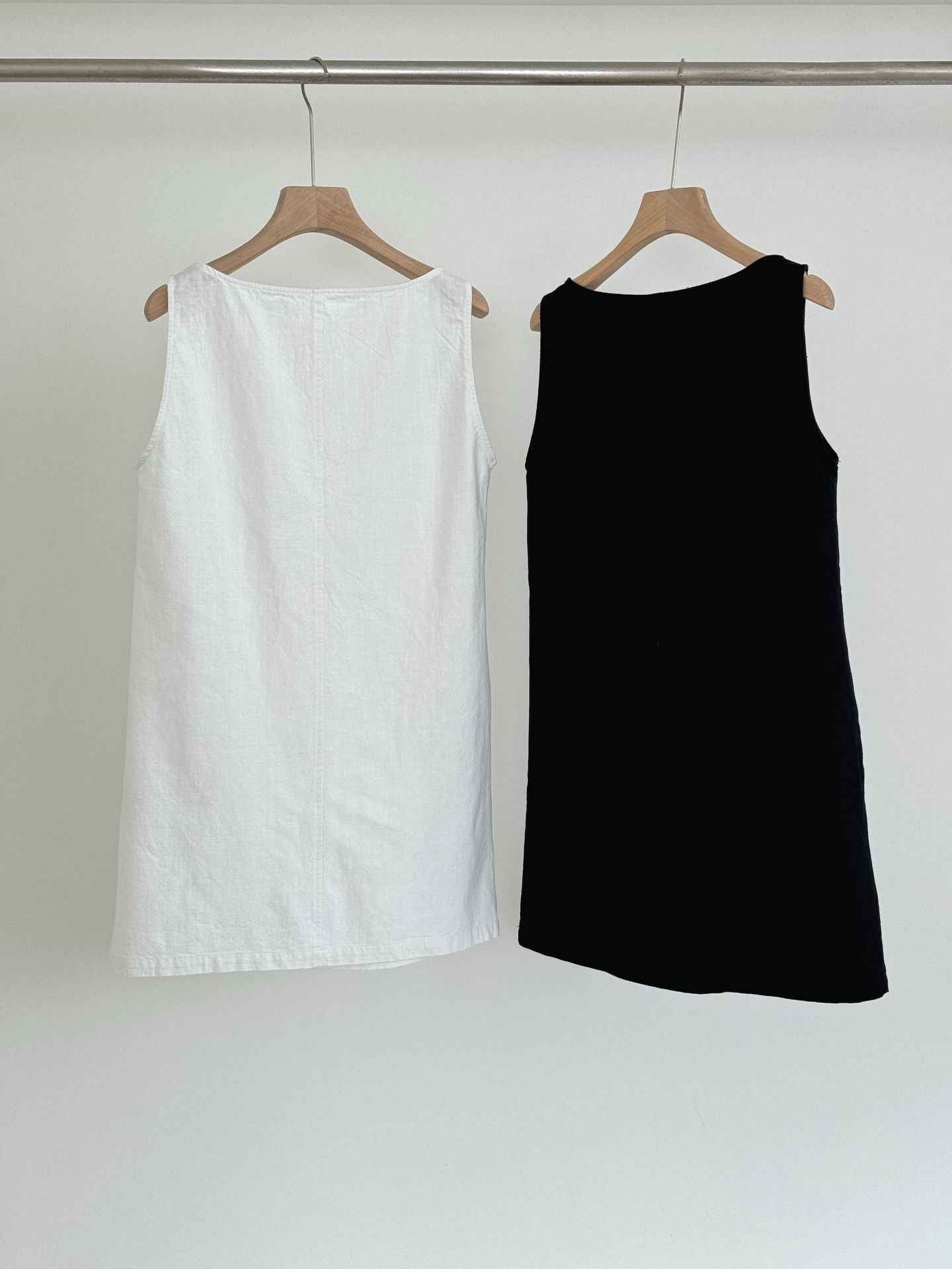 A0002 Simple Basic 95%+ Cotton Split Off-Shoulder Sleeveless Tank Dress Solid Color Dress
