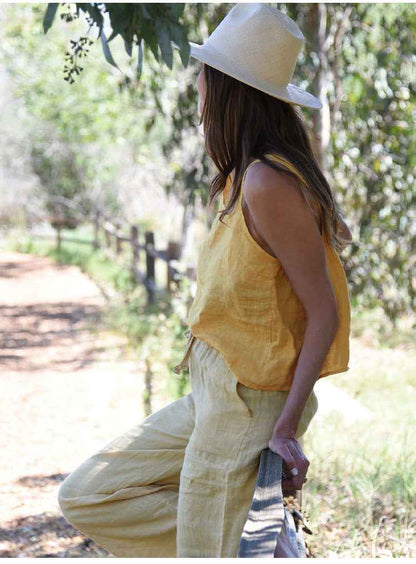 B10002 European and American Style Reversible Camisole Summer French Old Money Style Niche Design Pure Linen 95%+ Linen Backless Short Top for Women