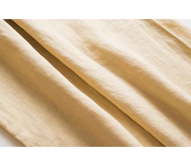 D10002 Japanese Style Commuting Simple Custom Pure Linen Artistic Loose Elastic Waist Drawstring Casual Comfortable Wide-Leg Nine-Point Skirt Pants