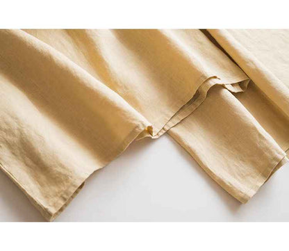 D10002 Japanese Style Commuting Simple Custom Pure Linen Artistic Loose Elastic Waist Drawstring Casual Comfortable Wide-Leg Nine-Point Skirt Pants