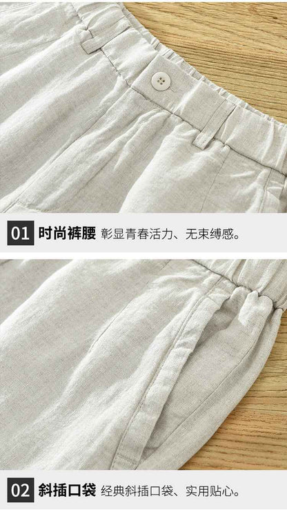 D20004 Summer Thin Linen Casual Pants Men Loose Breathable Elastic Waist Beach Shorts Men's Clothing One Piece Dropshipping
