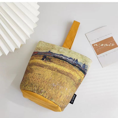 E10004 Van Gogh Painting Bucket Bag Portable Small Handbag Mommy Bag Outdoor Tote Bag Office Lunch Bag - Ivana Supply Store