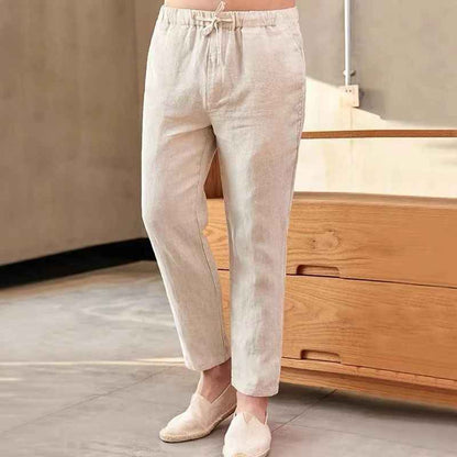 D20001 Breathable and Comfortable 100% Linen Summer Men's Loose Soft Straight-Leg Nine-Point Casual Linen Pants Men's Clothing