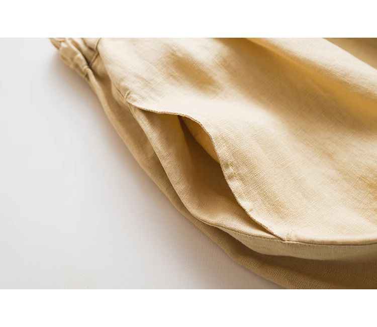 D10002 Japanese Style Commuting Simple Custom Pure Linen Artistic Loose Elastic Waist Drawstring Casual Comfortable Wide-Leg Nine-Point Skirt Pants