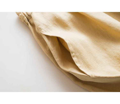 D10002 Japanese Style Commuting Simple Custom Pure Linen Artistic Loose Elastic Waist Drawstring Casual Comfortable Wide-Leg Nine-Point Skirt Pants