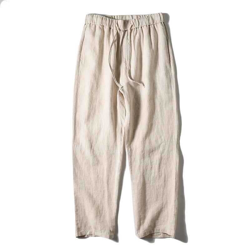 D20001 Breathable and Comfortable 100% Linen Summer Men's Loose Soft Straight-Leg Nine-Point Casual Linen Pants Men's Clothing