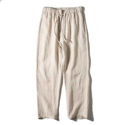 D20001 Breathable and Comfortable 100% Linen Summer Men's Loose Soft Straight-Leg Nine-Point Casual Linen Pants Men's Clothing
