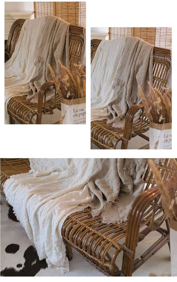 H30001 Minimalist Sofa Cover Solid Color Linen Full Cover Cream Nordic Ins Style Full Cover Photography Decoration