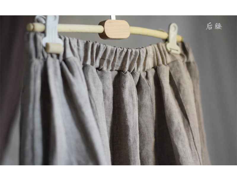 C10001 Spring Summer New Original 95%+ Linen Striped Texture Wrinkle Nostalgic Relaxed Half-Waist Elastic Skirt