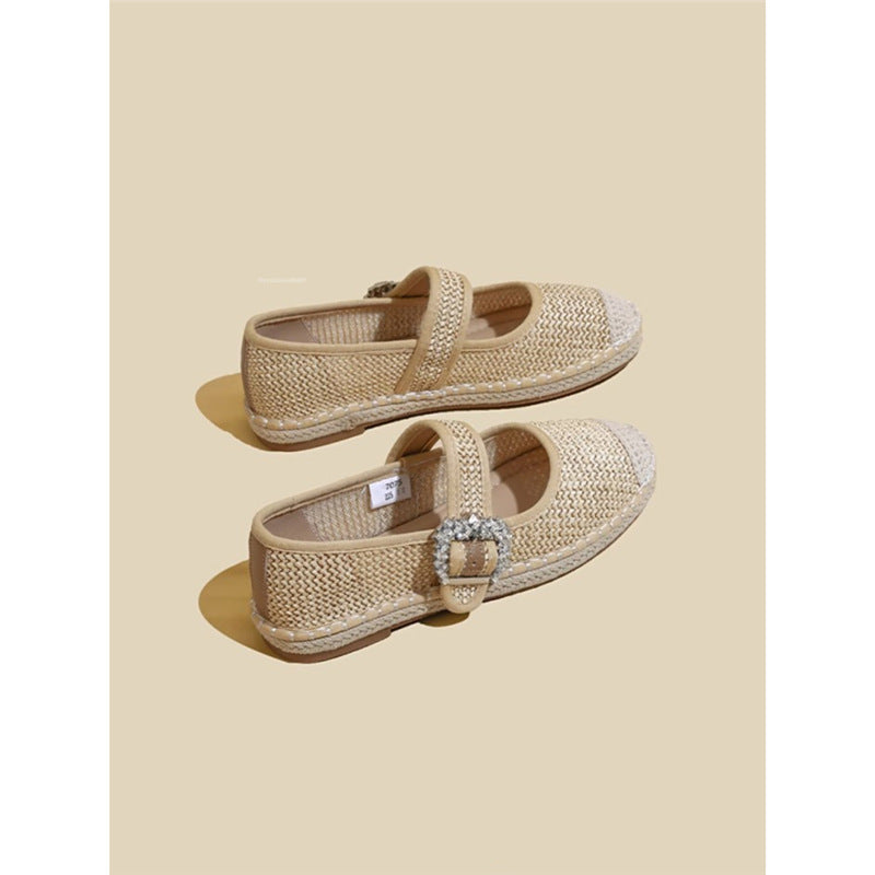 F10006 Round Toe Flat Woven Strap Shallow Mouth Single Shoes for Women Spring Summer New Casual Versatile Mary Jane Shoes - Ivana Supply Store
