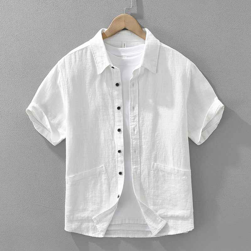 B20002 Summer Japanese Style Ramie Short Sleeve Shirt Men's Fashion Versatile 70% Ramie Linen Artistic Casual Loose Top