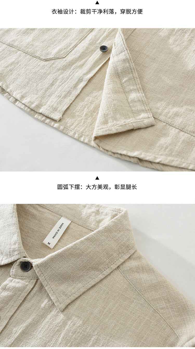 B20002 Summer Japanese Style Ramie Short Sleeve Shirt Men's Fashion Versatile 70% Ramie Linen Artistic Casual Loose Top