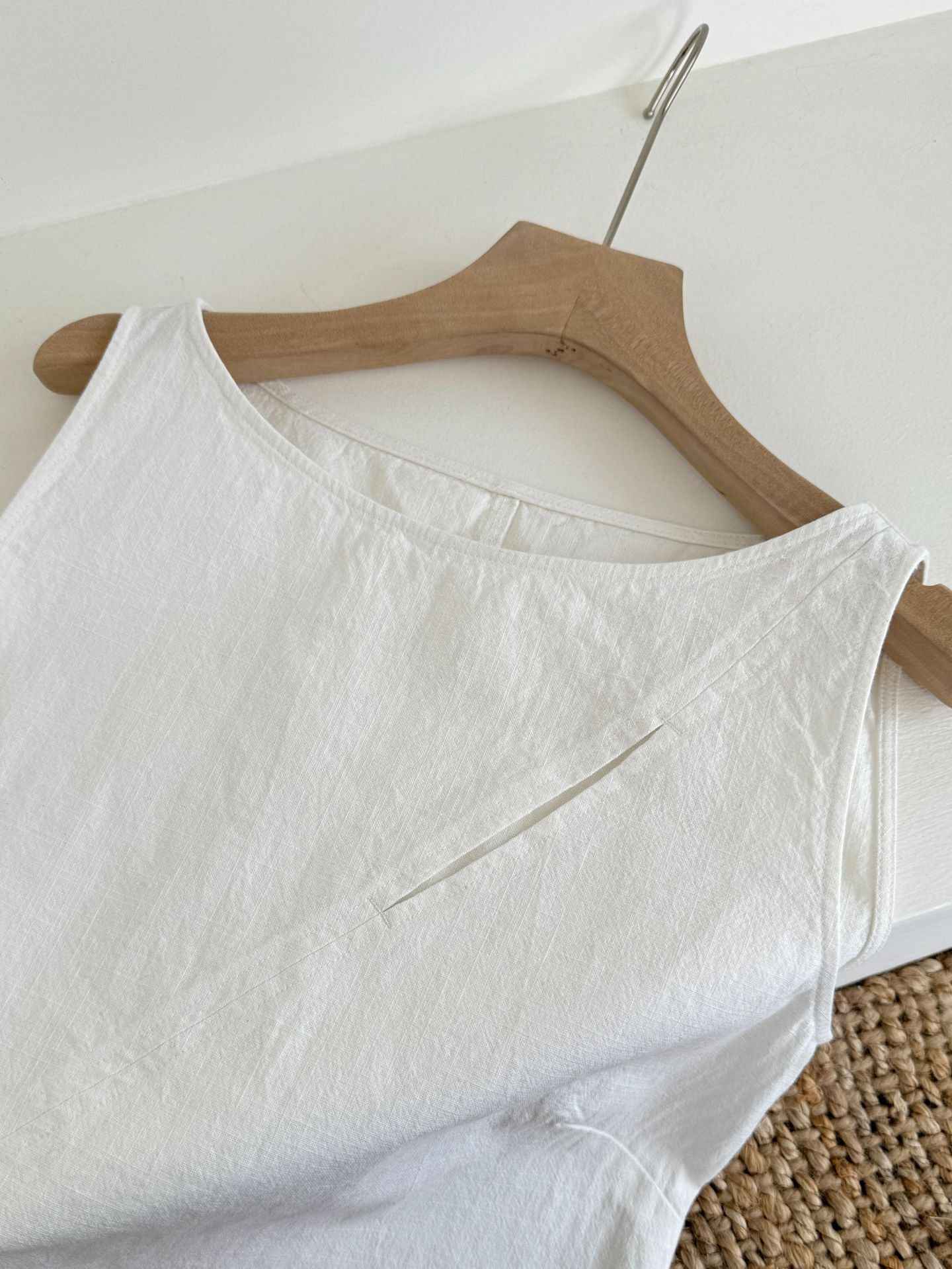 A0002 Simple Basic 95%+ Cotton Split Off-Shoulder Sleeveless Tank Dress Solid Color Dress