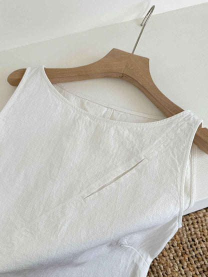 A0002 Simple Basic 95%+ Cotton Split Off-Shoulder Sleeveless Tank Dress Solid Color Dress