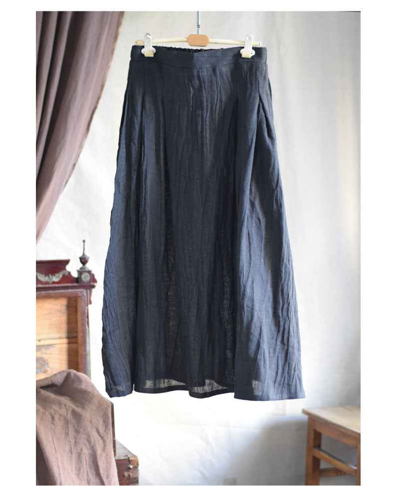 C10001 Spring Summer New Original 95%+ Linen Striped Texture Wrinkle Nostalgic Relaxed Half-Waist Elastic Skirt