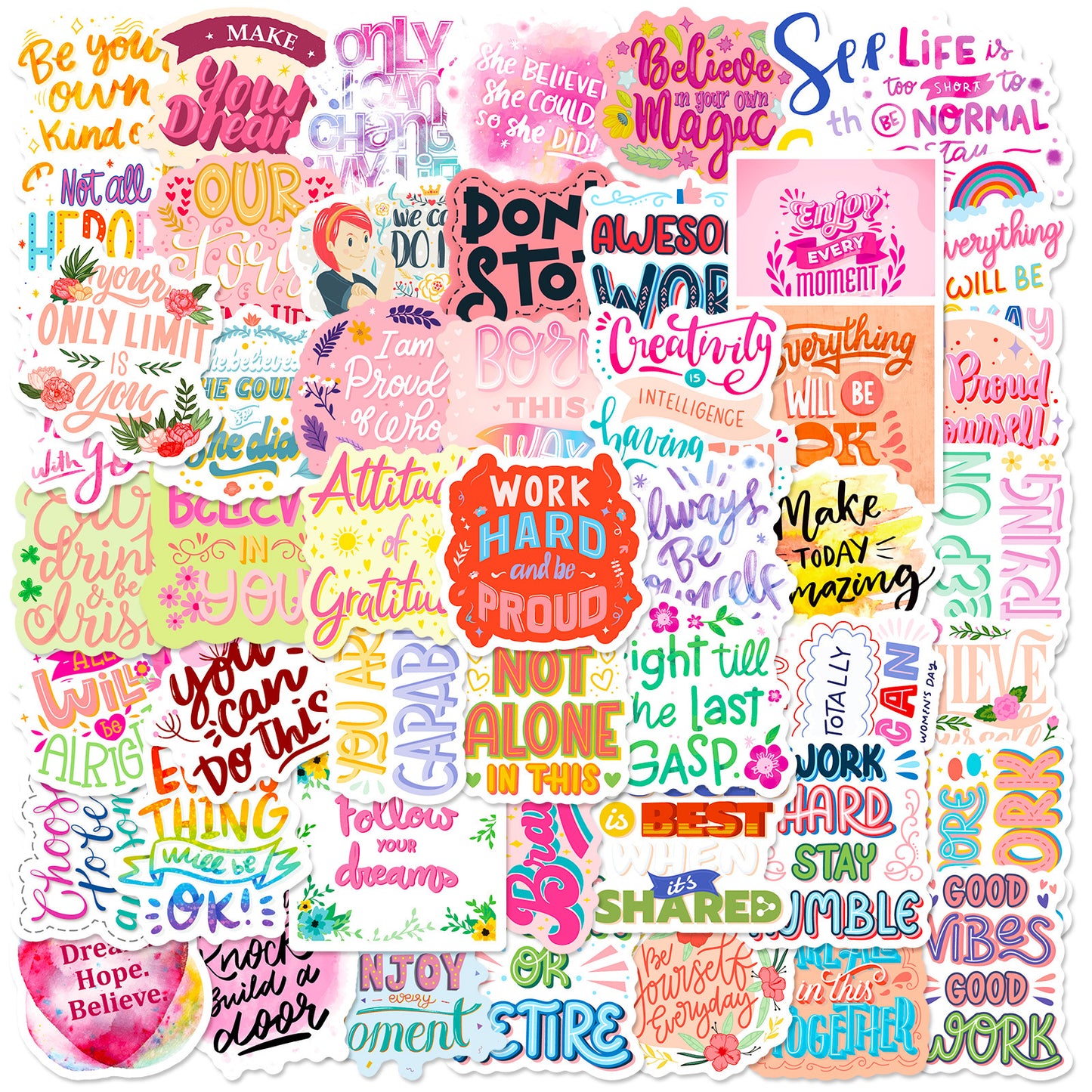 K10003 50 Pink Cute Healing Text Stickers Ins English Notebook Waterproof Inspirational Stickers - Ivana Supply Store
