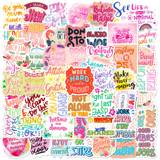 K10003 50 Pink Cute Healing Text Stickers Ins English Notebook Waterproof Inspirational Stickers - Ivana Supply Store