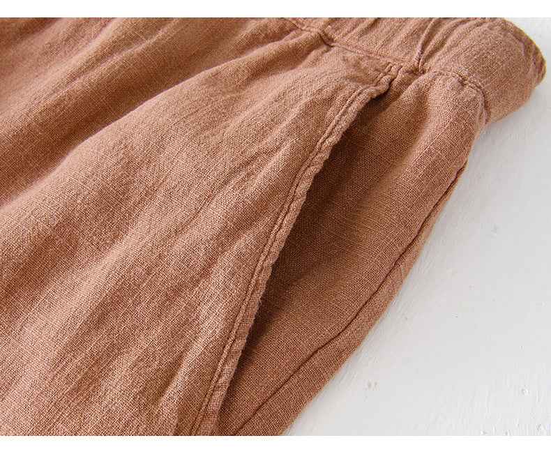 D20002 Japanese Style Elastic Drawstring Ramie Casual 70%+ Ramie Linen Shorts Men's Summer Beach Versatile Loose Cotton Linen Five-Point Shorts 8227