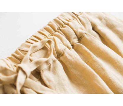D10002 Japanese Style Commuting Simple Custom Pure Linen Artistic Loose Elastic Waist Drawstring Casual Comfortable Wide-Leg Nine-Point Skirt Pants