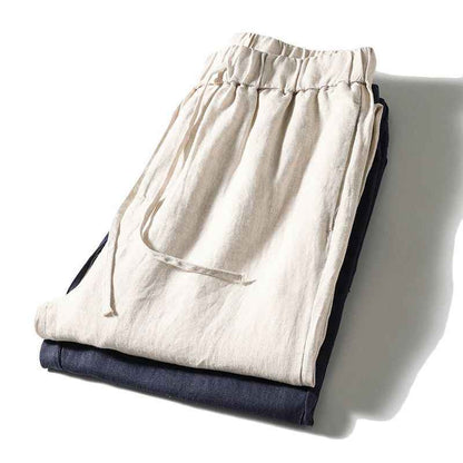 D20001 Breathable and Comfortable 100% Linen Summer Men's Loose Soft Straight-Leg Nine-Point Casual Linen Pants Men's Clothing
