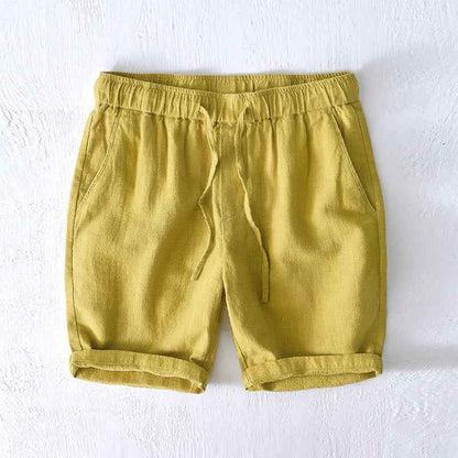 D20002 Japanese Style Elastic Drawstring Ramie Casual 70%+ Ramie Linen Shorts Men's Summer Beach Versatile Loose Cotton Linen Five-Point Shorts 8227