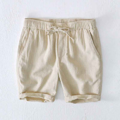 D20002 Japanese Style Elastic Drawstring Ramie Casual 70%+ Ramie Linen Shorts Men's Summer Beach Versatile Loose Cotton Linen Five-Point Shorts 8227