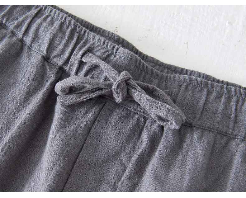 D20002 Japanese Style Elastic Drawstring Ramie Casual 70%+ Ramie Linen Shorts Men's Summer Beach Versatile Loose Cotton Linen Five-Point Shorts 8227