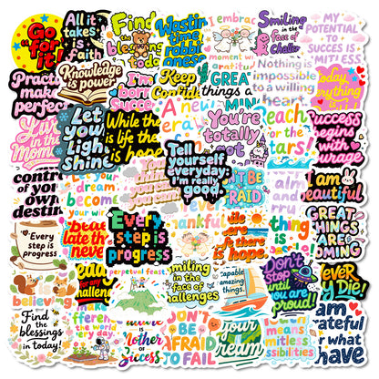 K10007 56 Sheets of English Inspirational Text Stickers Healing Phrases Skateboard Water Bottle Personalized Waterproof Stickers Bulk - Ivana Supply Store