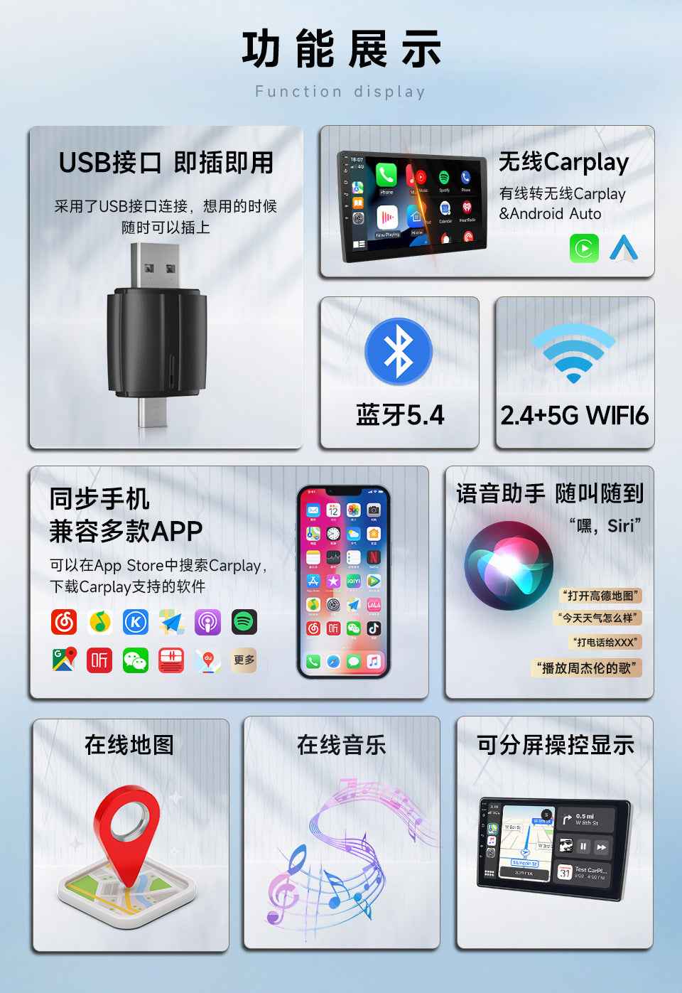I10001 Wired to Wireless CarPlay Box Android Smart Car Interconnect Box Dual Interface Wireless Adapter