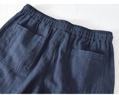 D20002 Japanese Style Elastic Drawstring Ramie Casual 70%+ Ramie Linen Shorts Men's Summer Beach Versatile Loose Cotton Linen Five-Point Shorts 8227