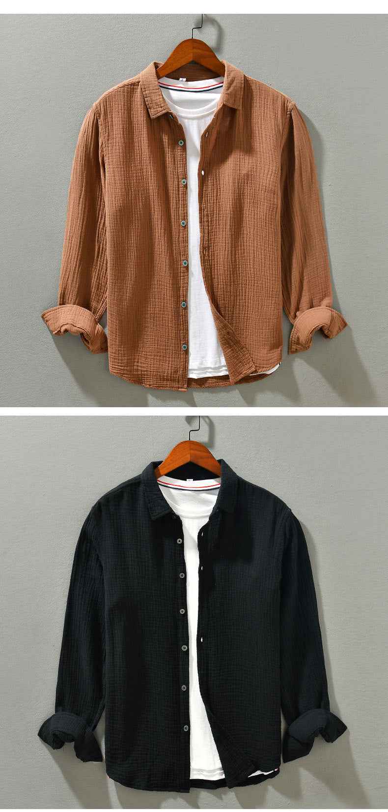 B20003 Spring and Autumn New Solid Color Long Sleeve Shirt 100% Cotton Pure Cotton Comfortable Fashion Turn-down Collar Casual Shirt One Piece Dropshipping 2093